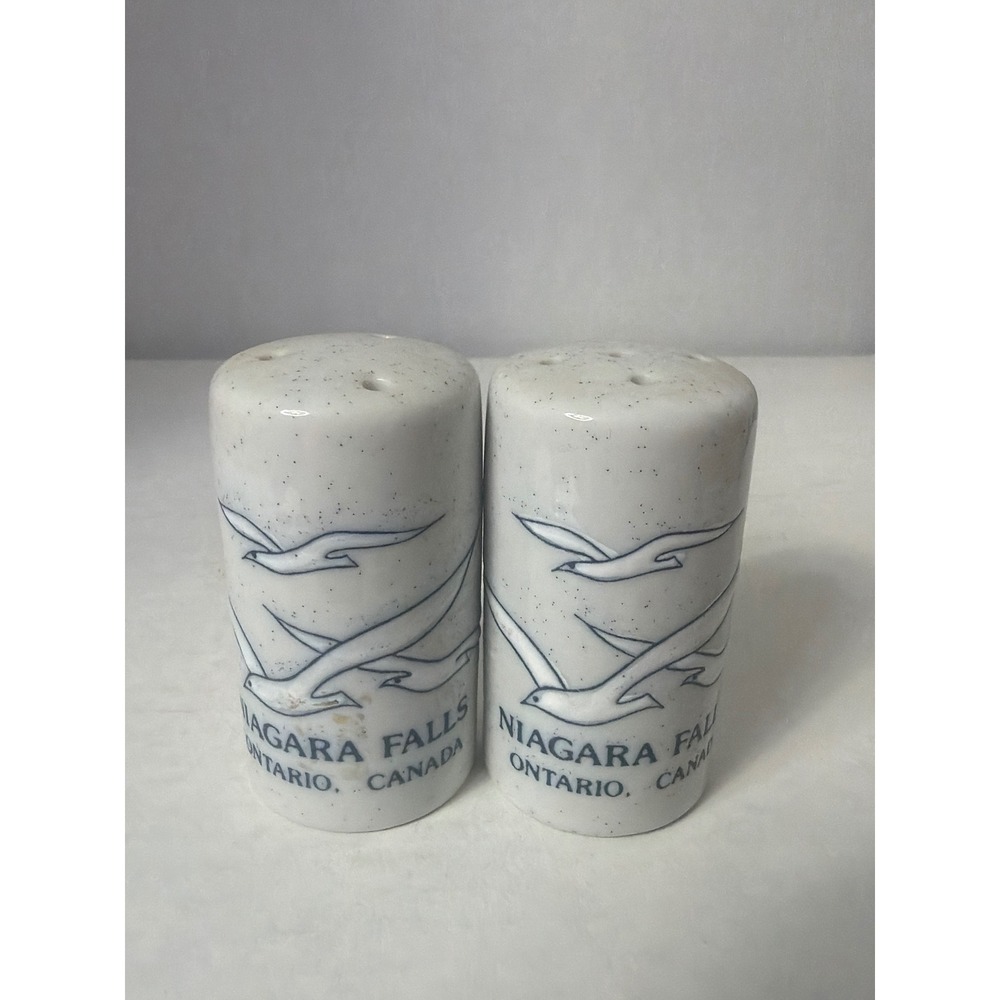 Vintage Niagara Falls Canada Ceramic Salt and Pepper Shakers Seagulls Blue White